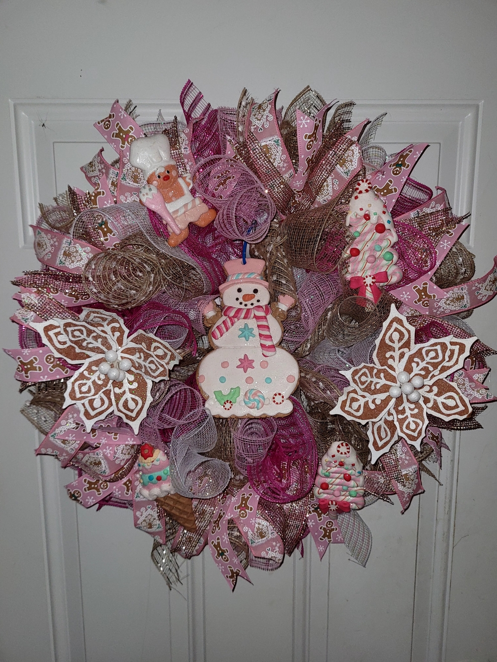 Festive Pink Gingerbread Holiday Wreath - Home Holiday Decor